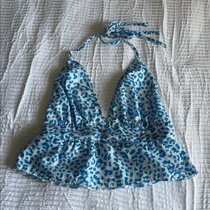 SHEIN Blue and White Patterned Top